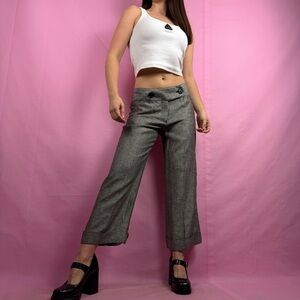 y2k deadstock corpcore low-rise grey wide leg linen capri pants by Max Studio